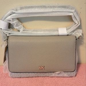 Micheal Kor Pearl Grey Phone Crossbody Leather
